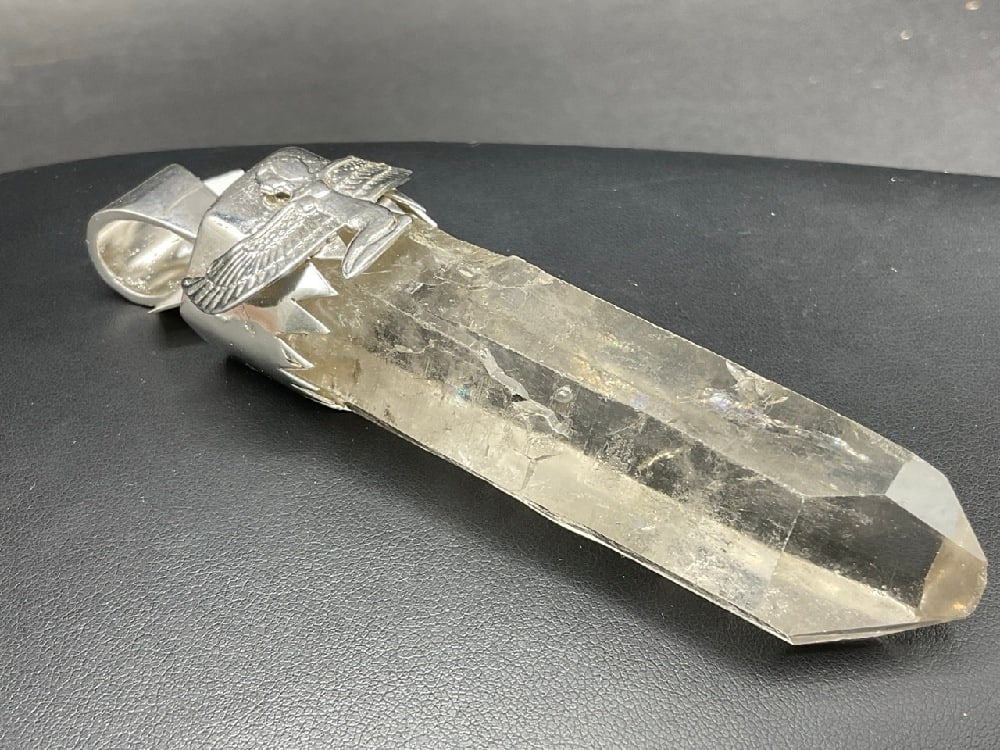 Large Indian Sterling Silver Quartz Pendant: Large Indian Sterling Silver Quartz Pendant. Total weight: 94 grams. Dimensions: 4 1/2” x 1 1/4”