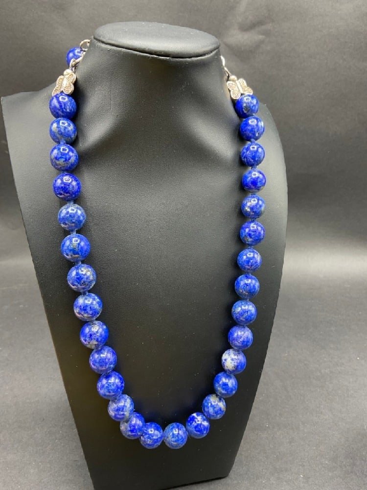 Sterling Silver American Indian Lapis Ball Bead Necklace (1 of 4)