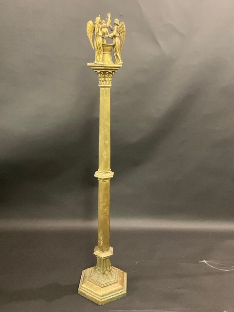 Antique Religious Standing Pillar Candle Holder with Angels (1 of 6)