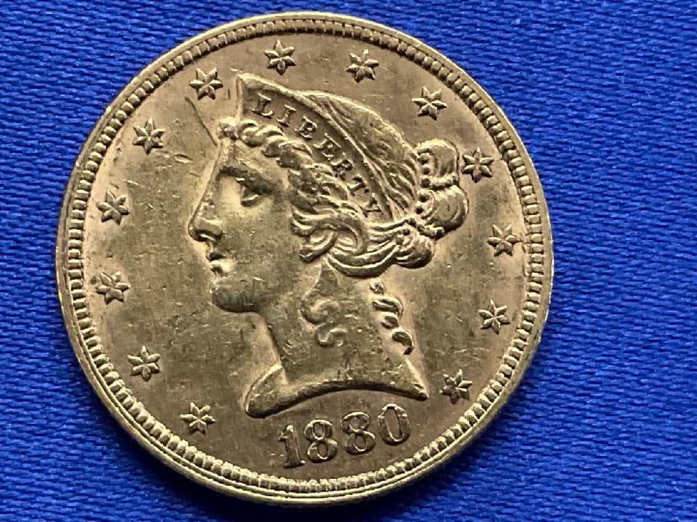 1880 U.S. $5 Gold Liberty Head Coin (1 of 5)