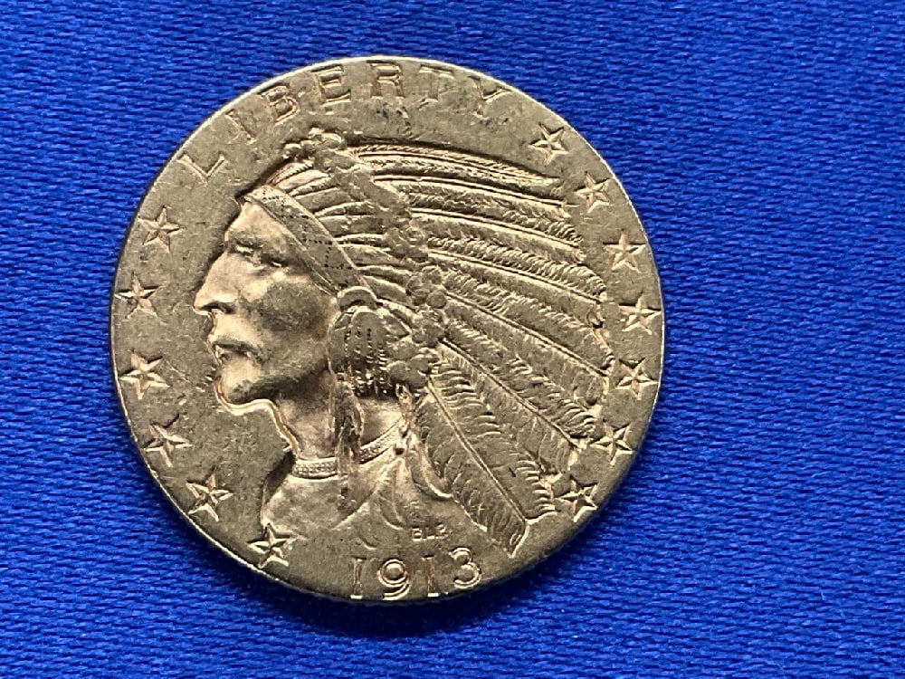 1913 U.S. $5 Indian Head Half Eagle Gold Coin (1 of 4)