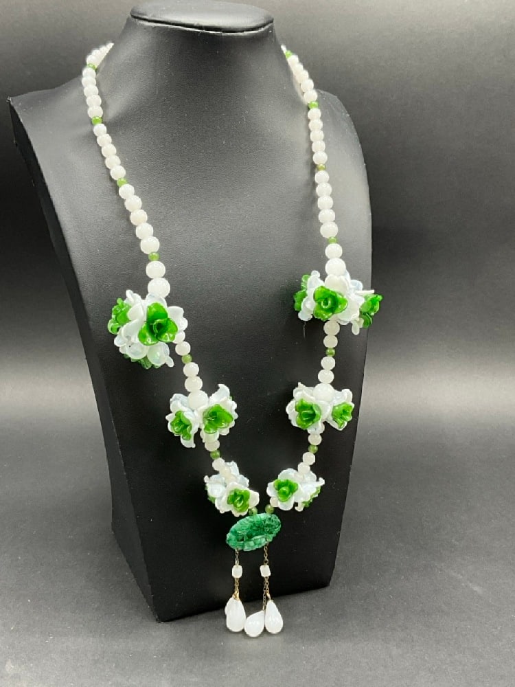 Large Vintage Chinese Peking Glass Necklace: Large Vintage Chinese Peking Glass Necklace.Dimensions: 20” L 13” Drop
