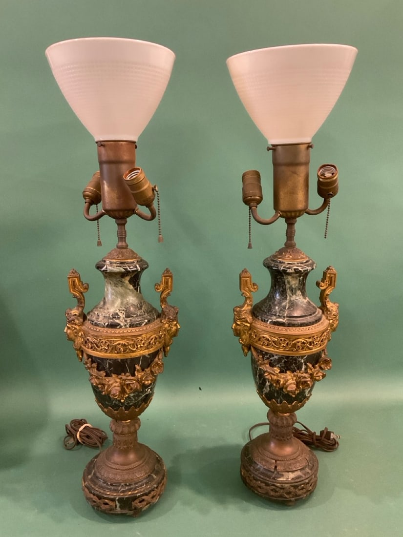 Pair of Louis XVI Style Gilt Bronze Mounted Marble Urn Form Lamps (1 of 6)