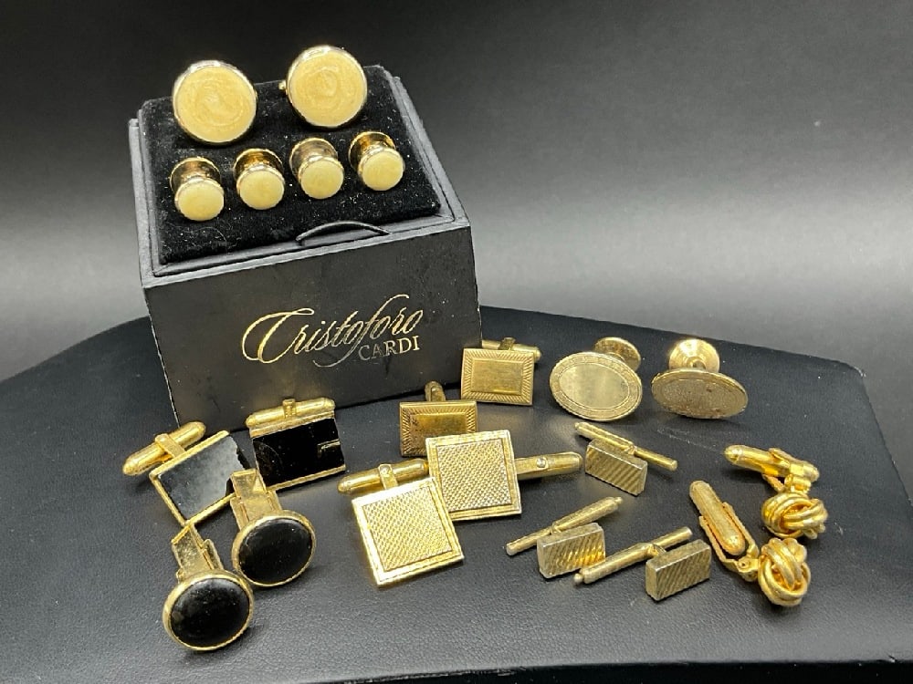 Compiled Designer and Costume Men’s Cufflinks: A Grouping of Estate Compiled Designer and Costume Men’s Cufflinks including Dior and Cristoforo Cardi. As seen in photograph preview.