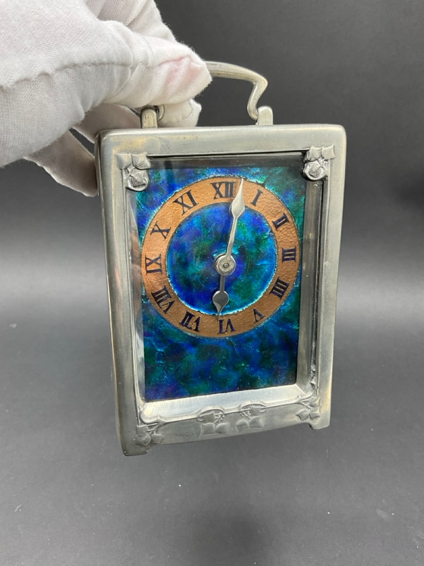 Arts and Crafts Liberty & Co. Tudric Pewter Carriage Clock: Arts and Crafts Liberty & Co. Tudric Pewter Carriage Clock. Dimensions: 4 1/2” x 3 1/4” x 2 3/4”