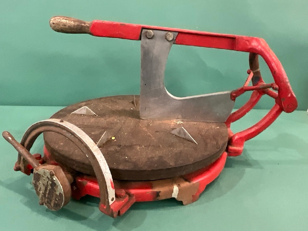 Country Store Counter Top Cheese Cutter: Country Store Counter Top Cheese Cutter. Good Condition, Please See Photographs Preview ( Noted Rust)Dimensions: 16”D x 21” W ( handle to handle) x11 1/2” H