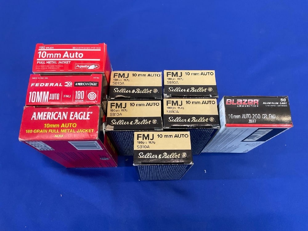423 Rounds 10mm Auto: All Brass Case Except 1 Full Box of Blazer. American Eagle, Blazer and FMJ Ammo.