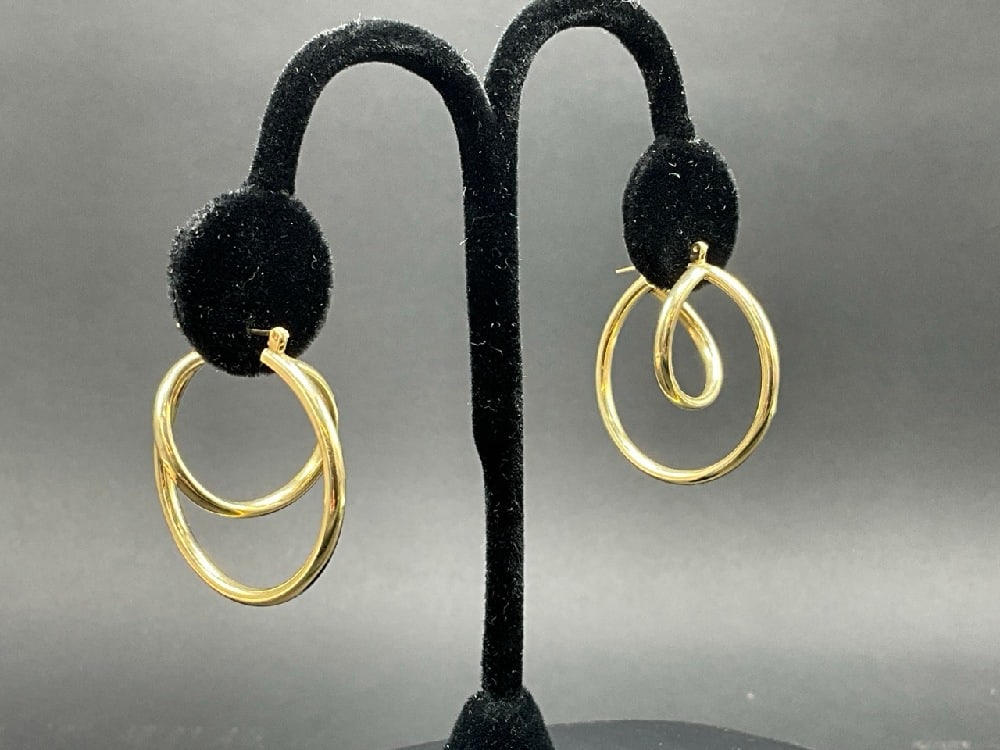 14K Spherical Hoops: 14K Yellow Gold Spherical Hoops.Dimensions: 1 1/2” x 1” Total weight: 6.5 grams.