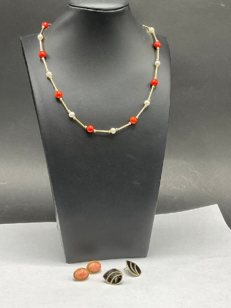 14K Gemstone Necklace and Two Pairs of Earrings (1 of 4)
