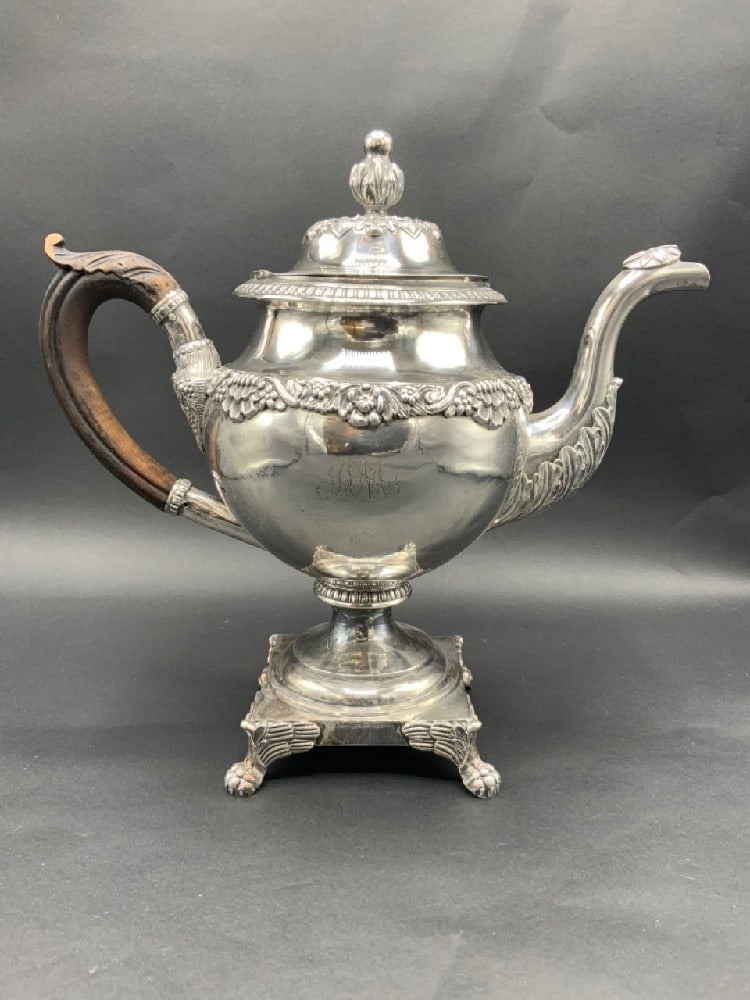Edward Lownas Coin Silver Teapot - Philadelphia, PA c. 1820: Edward Lownas Coin Silver Teapot - Philadelphia, PA c. 1820 - Total weight: 1380 grams or 44.37 t oz. Dimensions: 12” x 12” x 4 1/2”