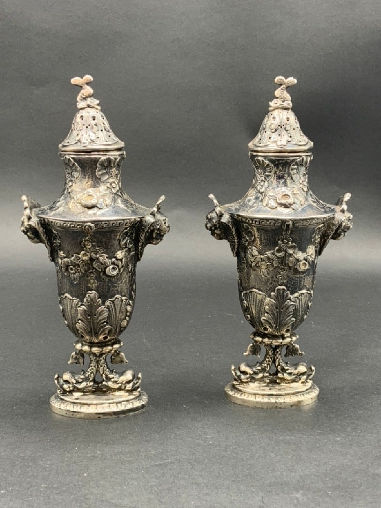 Incredible Portuguese Silver Salt & Pepper Shakers - .800 - .850 silver (1 of 5)