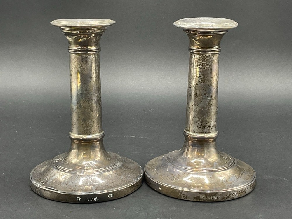 Sterling Silver Weighted English Pillar Candlesticks (1 of 4)