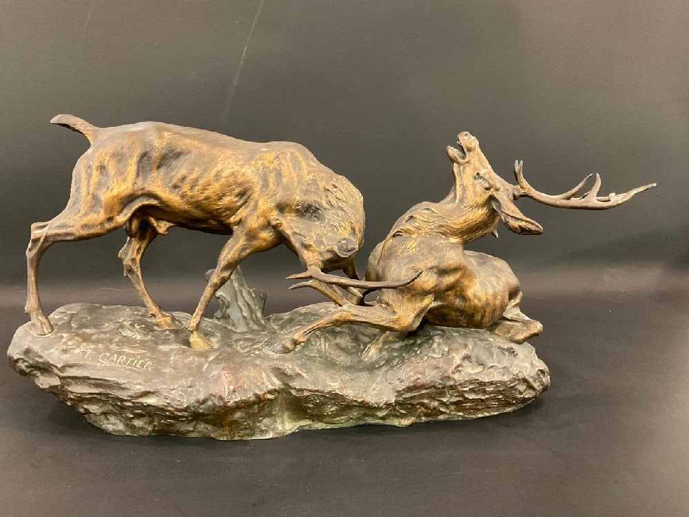 “Combat de Cerfs “by Thomas Francois Cartier Bronze Sculpture (1 of 5)