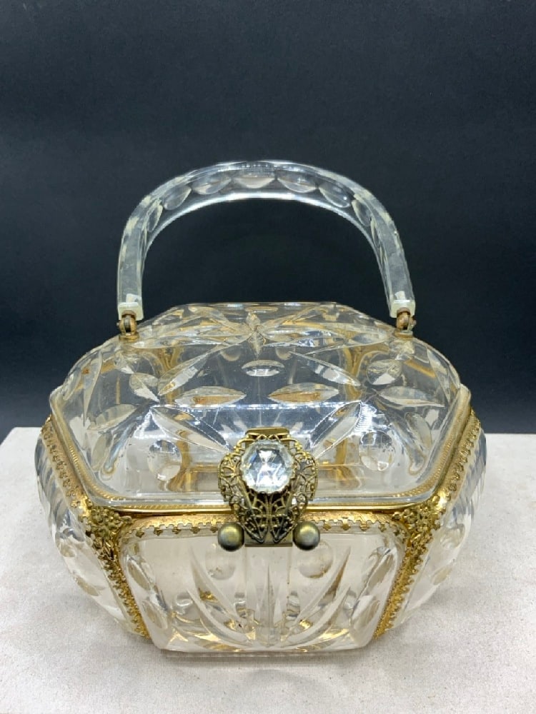 Vintage Llewellyn Inc Lucite Basket Purse with Rhinestone Clasp (1 of 6)