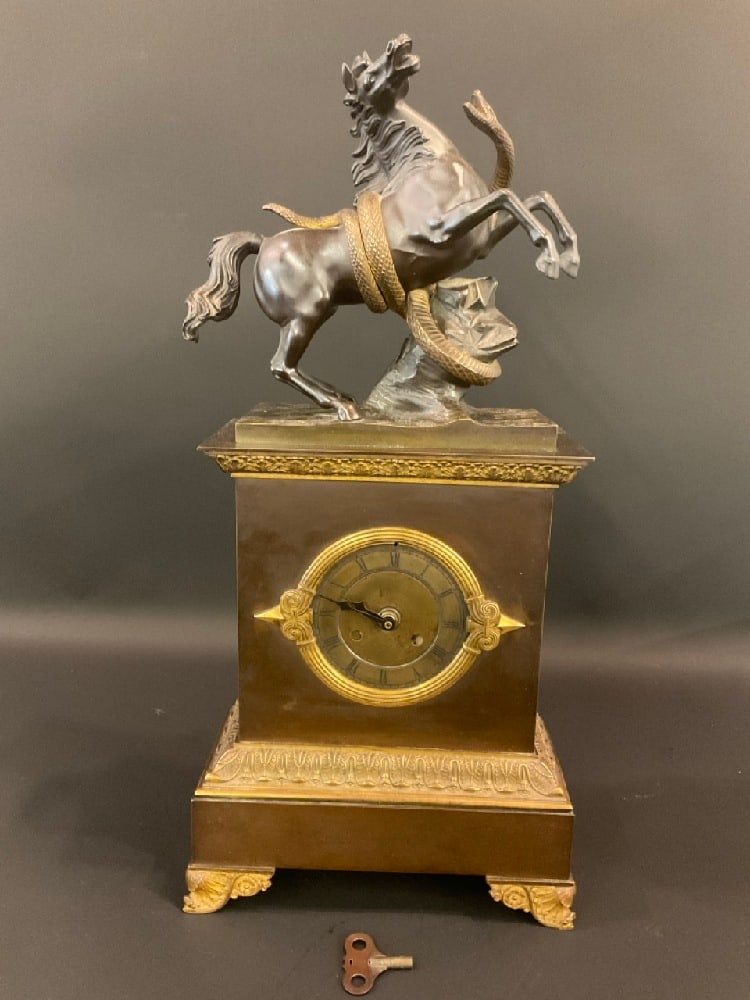 French Bronze Clock, Horse Being Attacked by Snake (1 of 8)