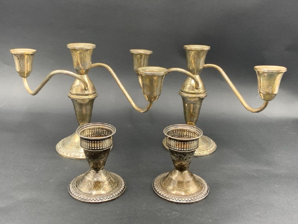 (4) Piece Weighted Sterling Candelabra and Candlesticks (1 of 5)