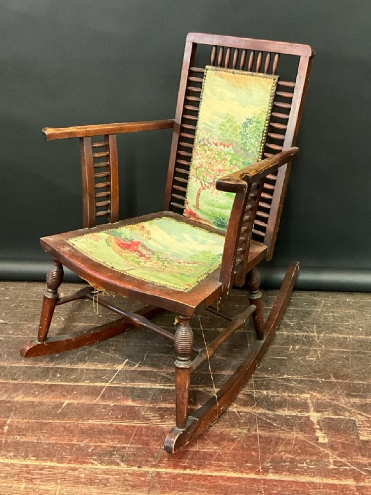 Antique Child Size Unusual Mahogany Rocker (1 of 4)