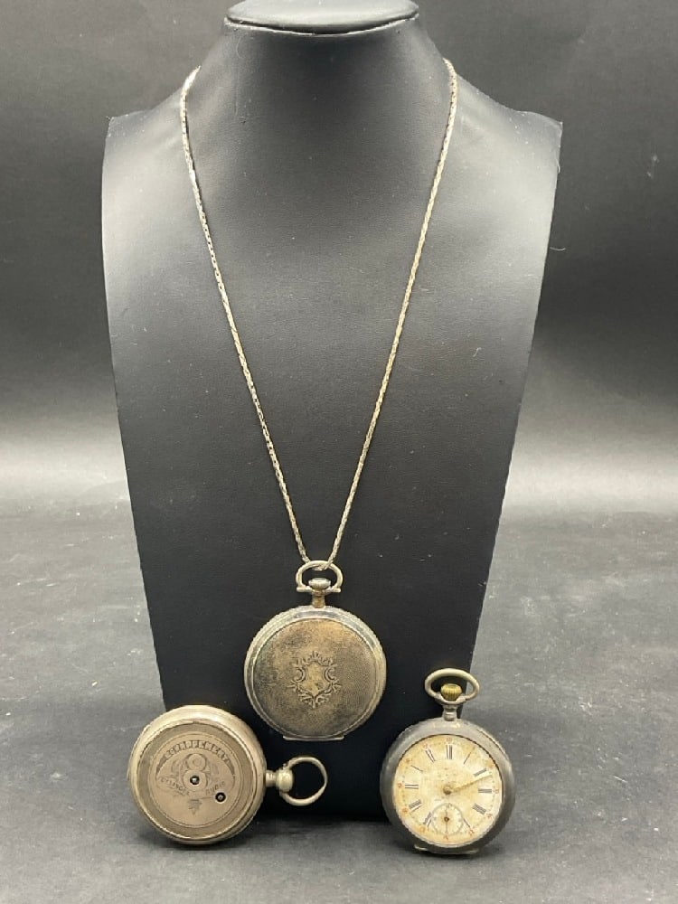 Three (3) Antique Silver Pocket Watches: Three (3) Antique Silver Pocket Watches including Elgin. Dimensions:1 1/2”D
