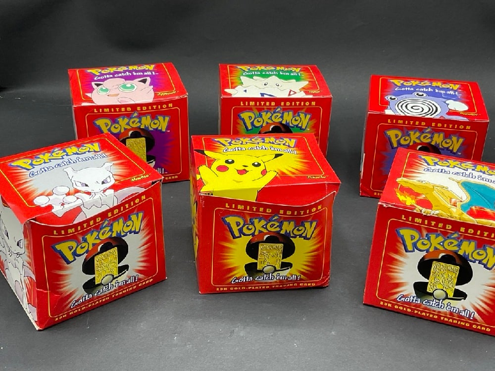 Six (6) Gold Card with Pokémon Balls: Six (6) Gold Card with Pokémon Balls. All with original boxes. As seen in photograph preview.