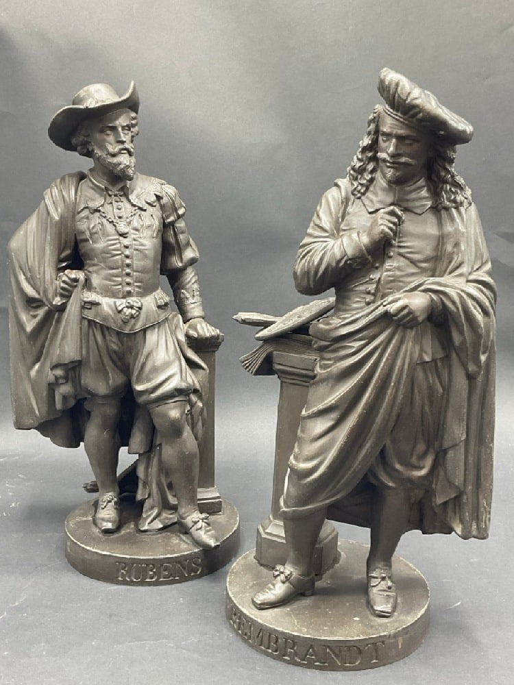 Rubens and Rembrandt Antique Metal Statues: Rubens and Rembrandt Antique Metal Statues.Dimensions: 14” x 7 1/2”