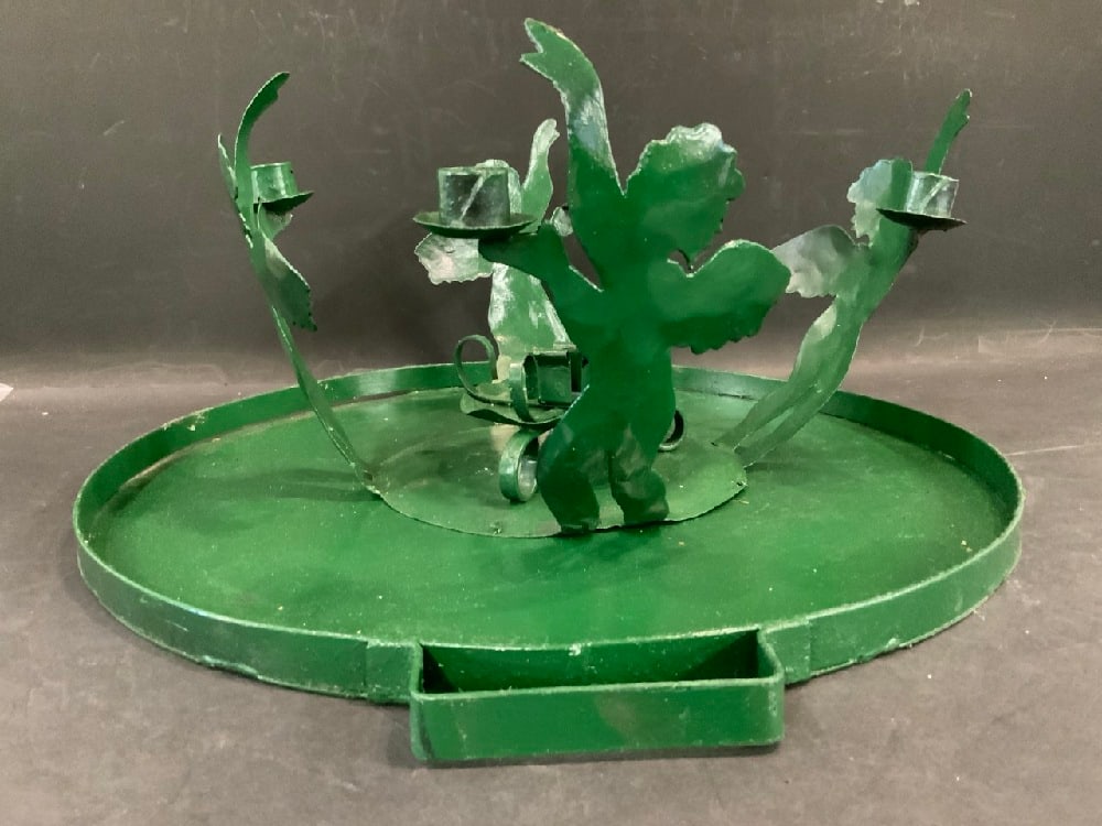 Outdoor Metal Angel Candelabra Three Pieces Painted Green. Good Condition, Please See Preview (1 of 4)