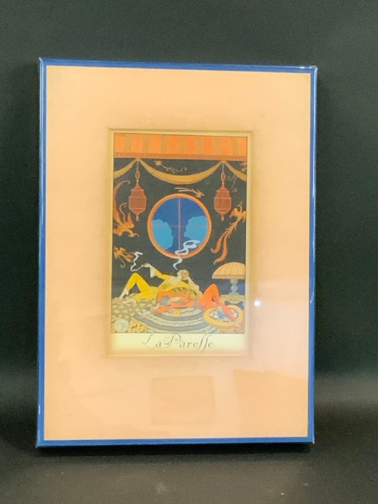 Pochoir Print “La Paresse?? by George Barbier 1924: Pochoir Print “La Paresse” by George Barbier 1924Dimensions; 9” W x12” H
