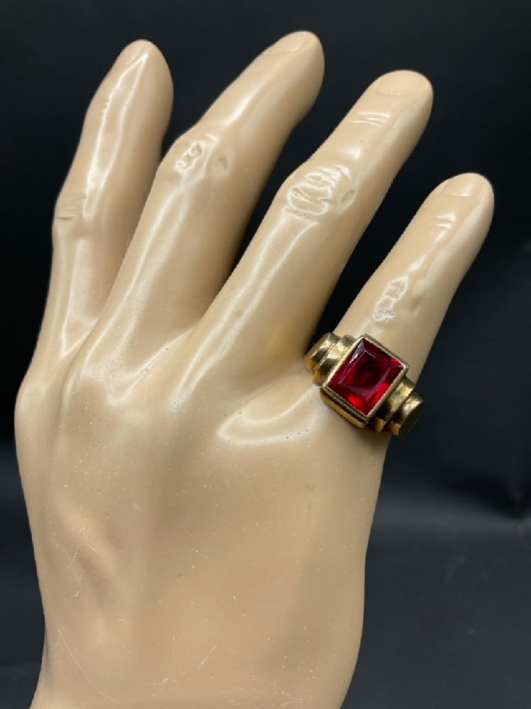 10K Yellow Gold Men's Ruby Ring - 2