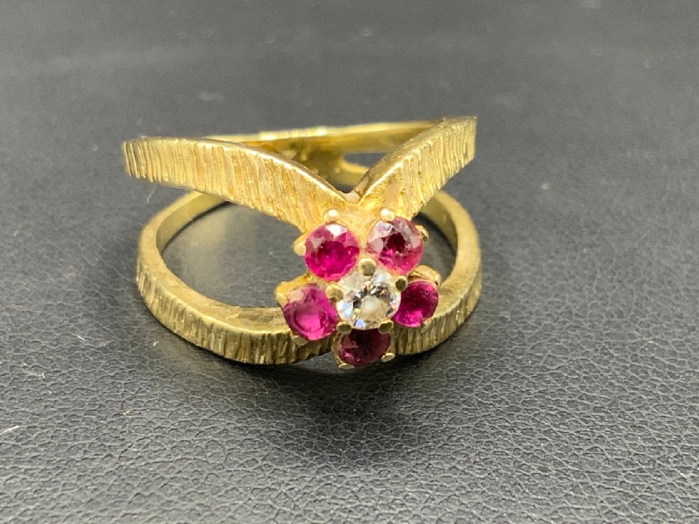 14K Yellow Gold Ruby and Diamond Ring  - 2