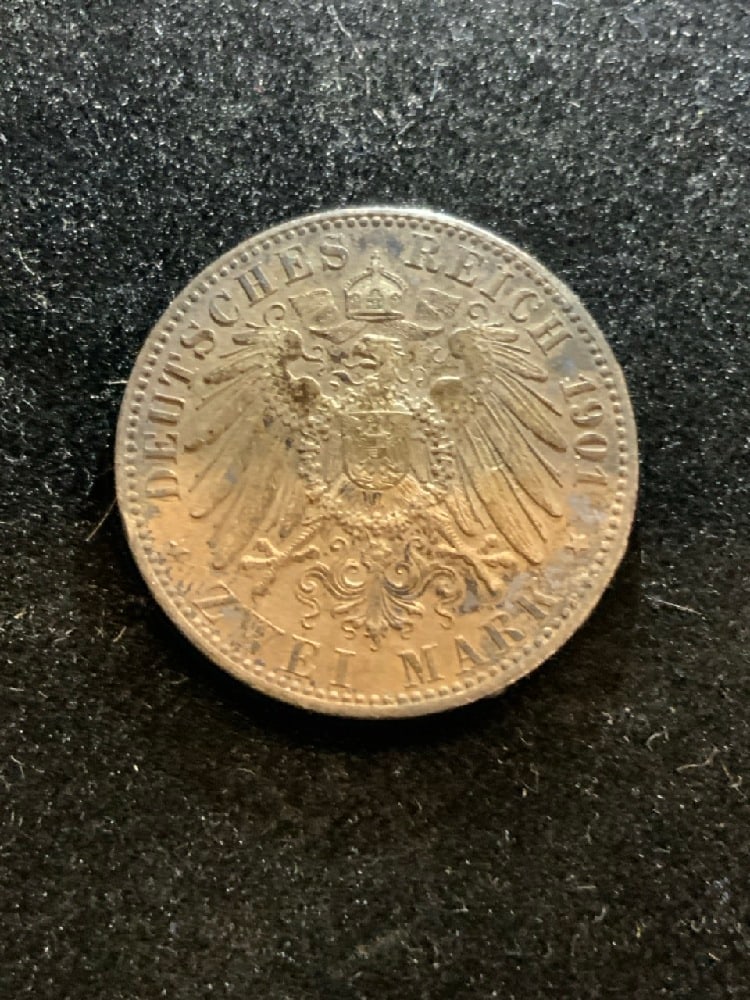 1901 Silver Prussian 2 Mark Coin - 2
