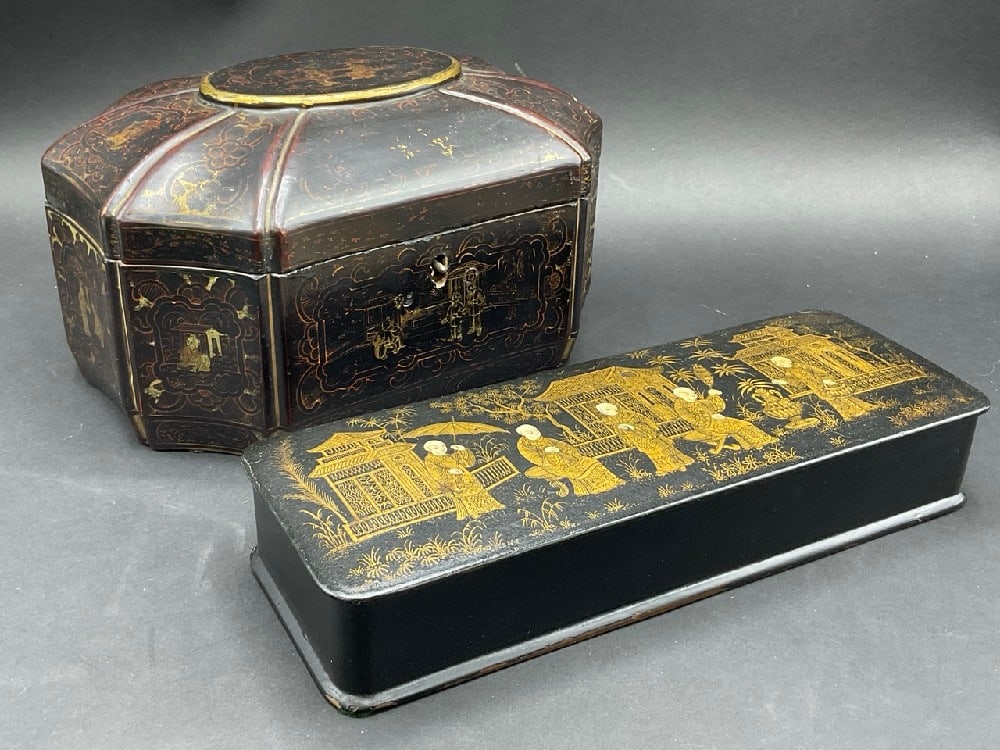 Two (2) Antique Japanese Lacquered Boxes: Two (2) Antique Japanese Lacquered Boxes.Dimensions: 6” x 10” x 7” and10 1/2” x 4” x 2” .