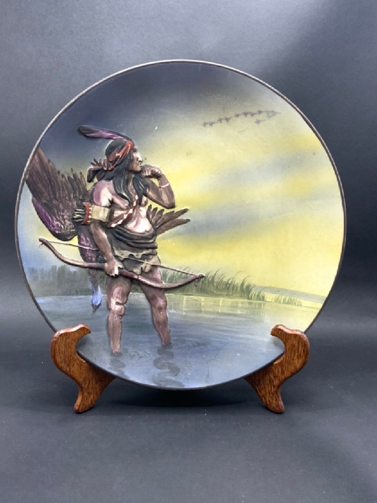 Antique Nippon American Indian High Relief Porcelain Plate: Antique Nippon American Indian High Relief Porcelain Plate. Early 1900's Japan. Dimensions: 10 1/2” x 11”