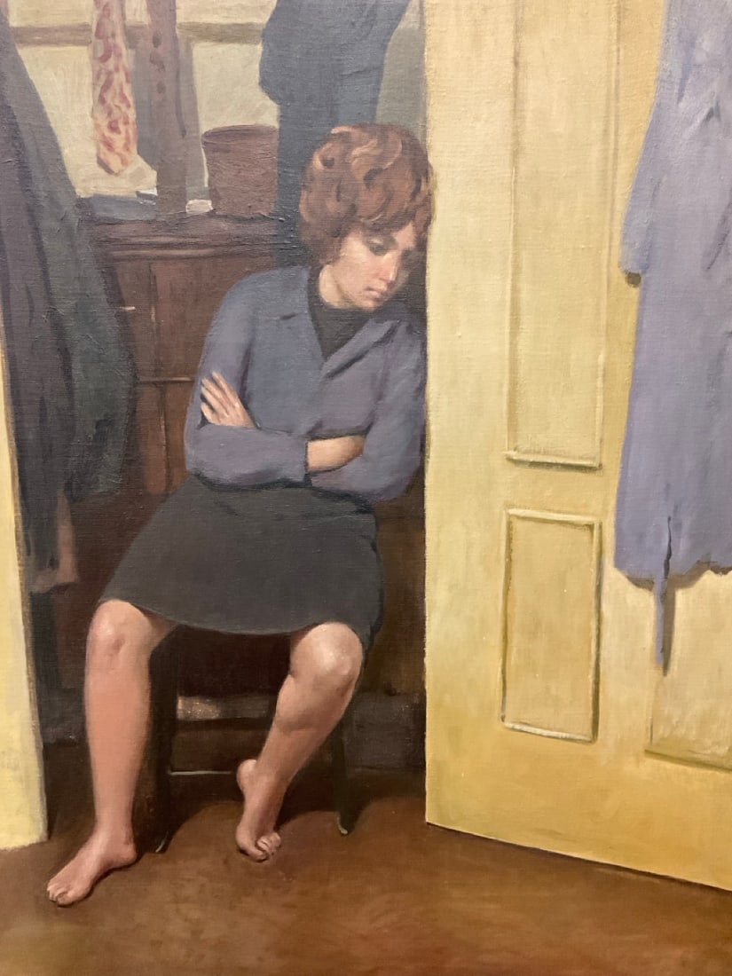 Ron Schwerin (American, b. 1940) "Woman Sitting in The Closet" O/C: Ron Schwerin (American, b. 1940). Untitled: "Woman Sitting in The Closet. Medium: Oil on canvas.Signed lower right "Schwerin" and Dated 1962. Dimensions: 30” x 28” and 31 1/4” x 29 1