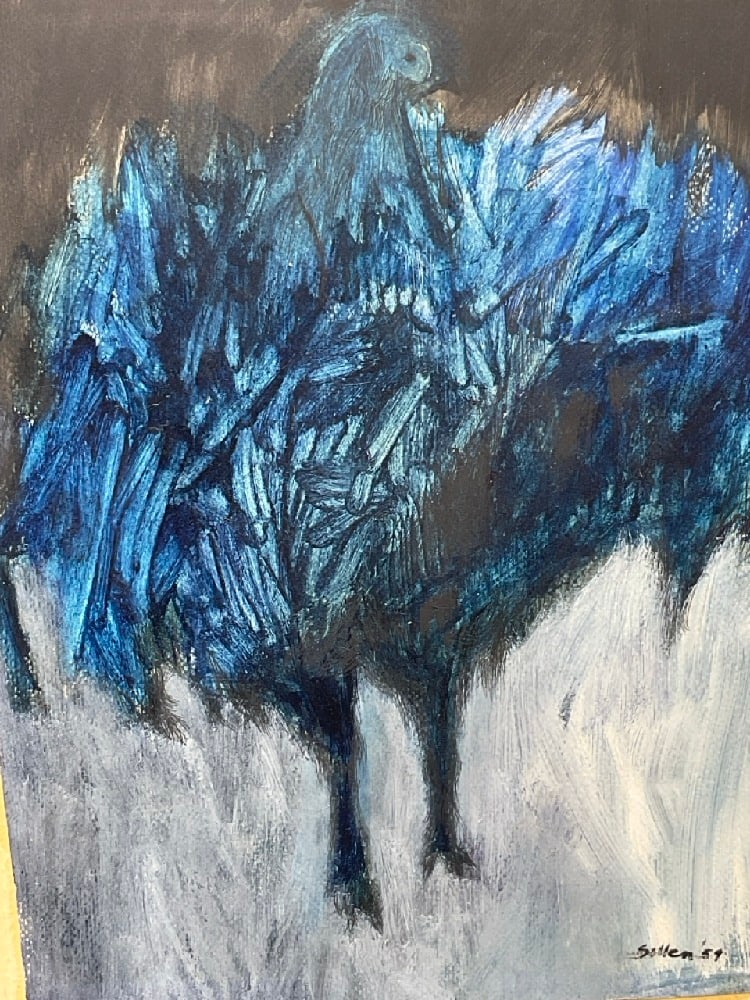 Florence Sillen (American, b. 1938-2021) c.1959 Abstract Figural Painting: Florence Sillen (American, b. 1938-2021)Untitled: Abstract Expressionism Oil Painting.Medium: Oil on paper mounted to board. Signed lower right "Sillen" and dated 1959. Dimensions: 13” x 10&rdqu