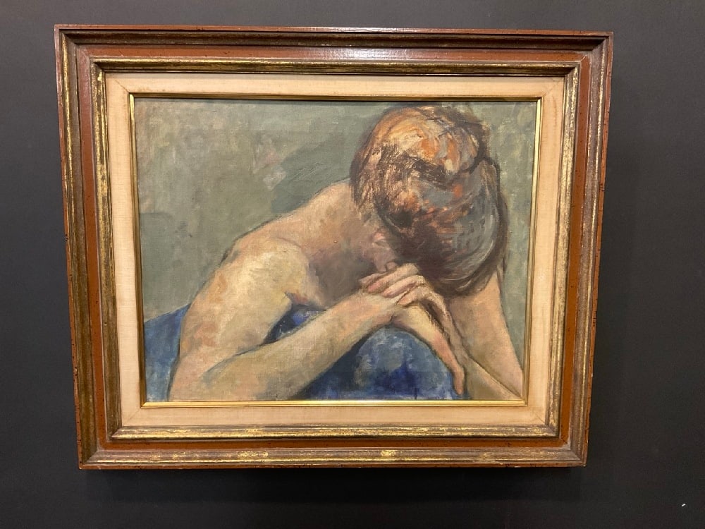 C. 1950-60's Young Female Nude Study, Oil on Canvas: C. 1950-60's Young Female Nude Study.Untitled: "Young female resting her head into her hands" Medium: Oil on canvas.Unsigned.Dimensions: 14” x 18” and 20” x 23” framed.