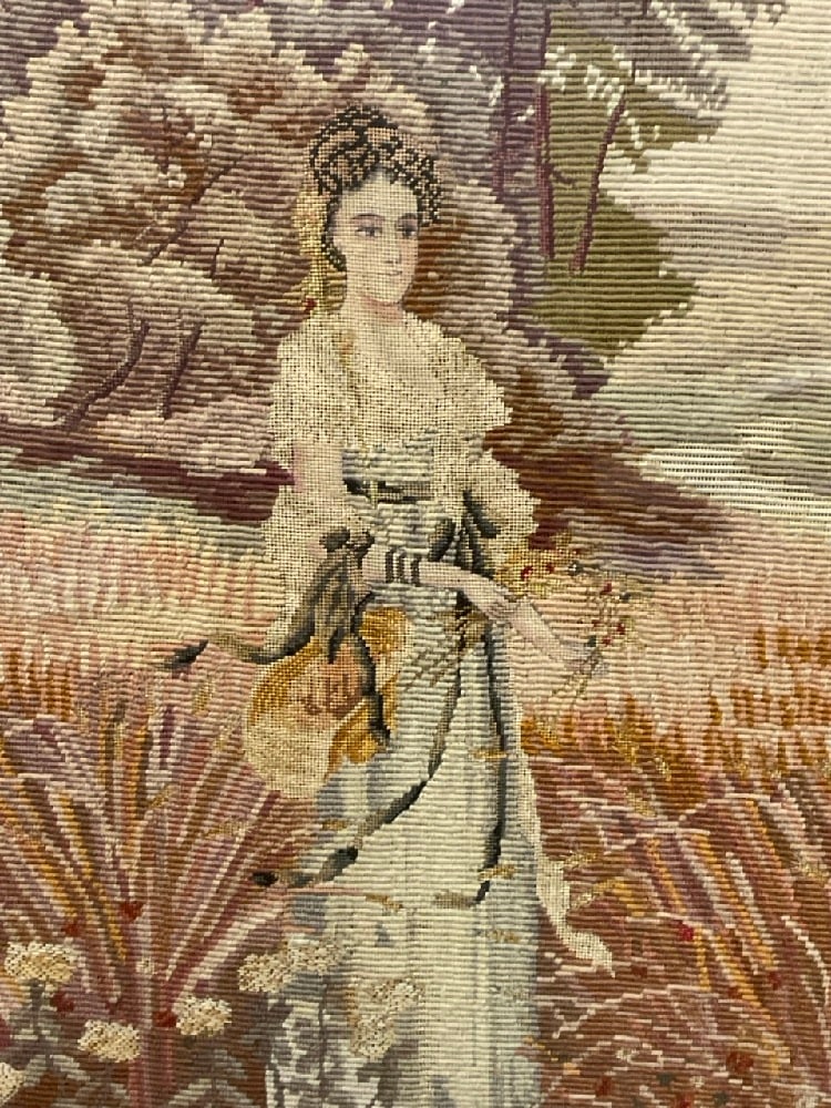 Needlepoint Work "Maiden in The Fields" Framed - 2