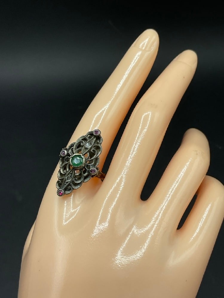 Antique Victorian Gold, Silver Emerald, Diamond and Ruby Ring (1 of 4)