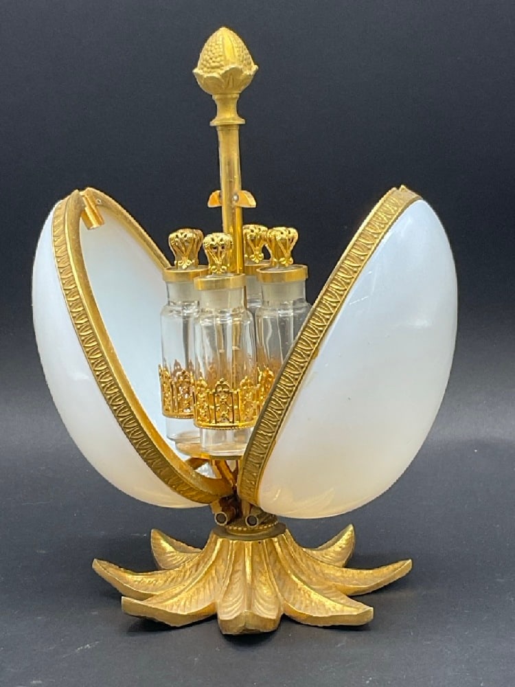 French White Opaline Glass Egg Perfume Carousel (1 of 7)