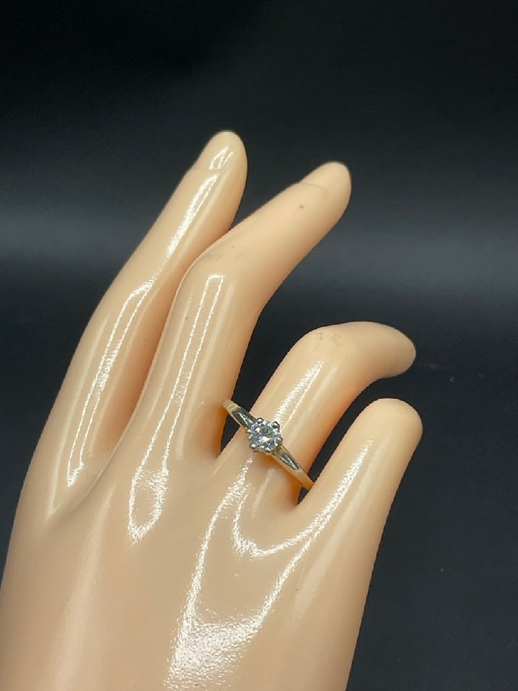 14K White Gold 1/2 ct. Diamond Ring Size 9.5: 14K White Gold 1/2 Carat Diamond Ring. Size 9.5. Total weight: 2.7 grams. Stone dimension: 5mm x 3mm.