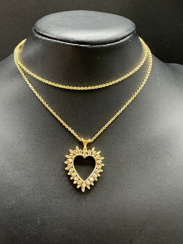 14K Yellow Gold Diamond Heart Pendant Necklace 20" (1 of 6)