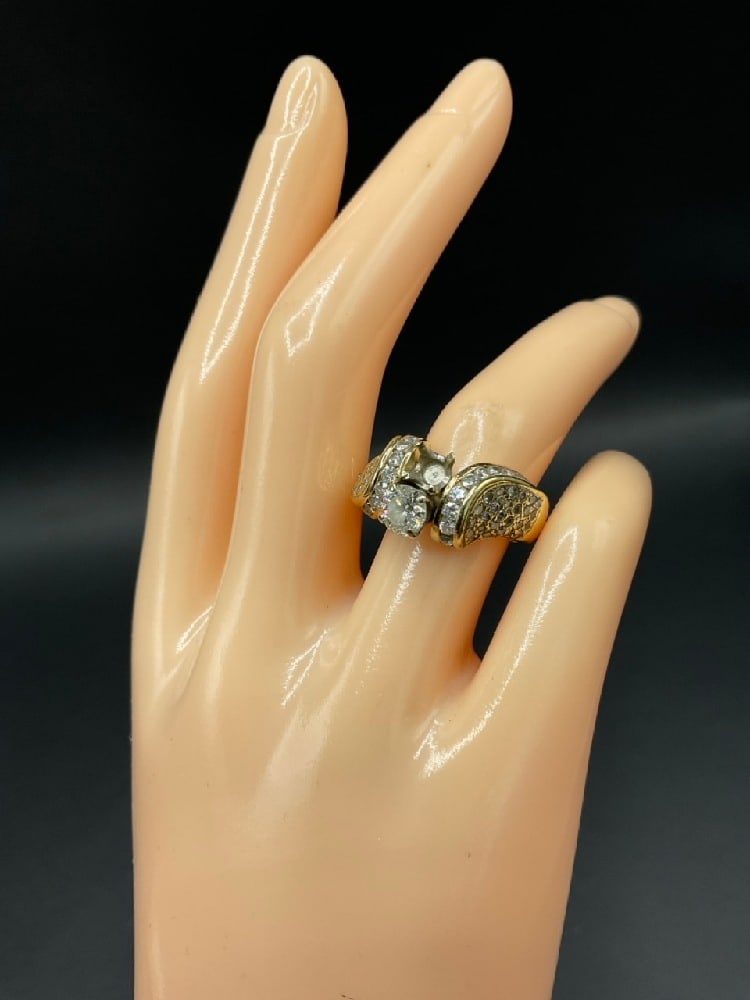 14K Yellow Gold Diamond Ring Setting w/ Pave Diamond Shank (1 of 4)