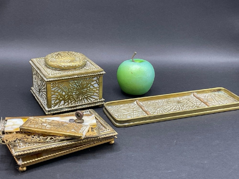 Tiffany Studios, New York Bronze "Pine Needle" Desk Accessories (1 of 9)