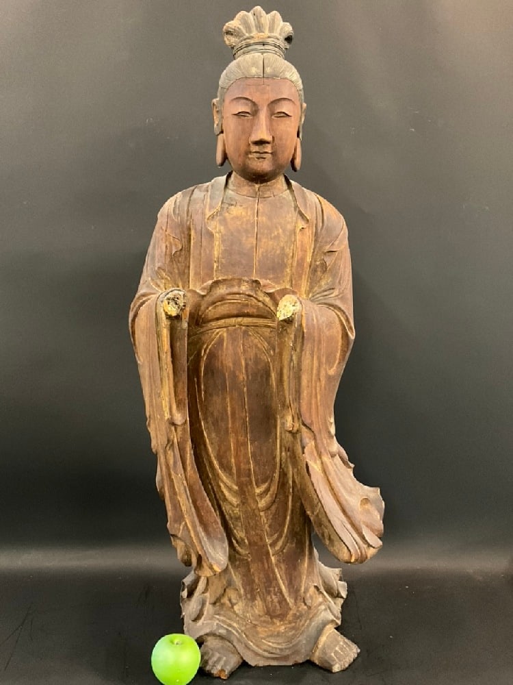19th Century Standing Carved Wood Buddha Statue (1 of 11)