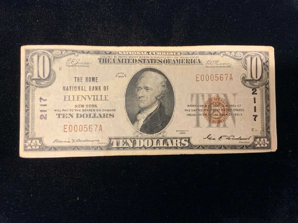 1929 $10 National Bank of Ellenville,NY Note (1 of 2)