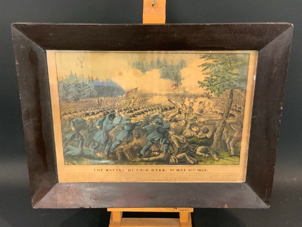 Vintage Hand-Colored Lithograph - “Battle of Fair Ooaks, Va. May 31st 1862 (1 of 6)