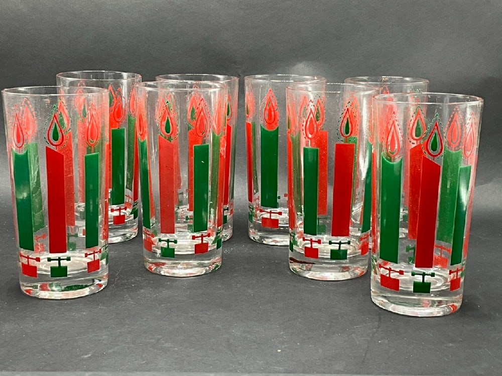 (8) Vintage Mcbeth MCM Christmas Candle Highball Cocktail Glasses (1 of 4)
