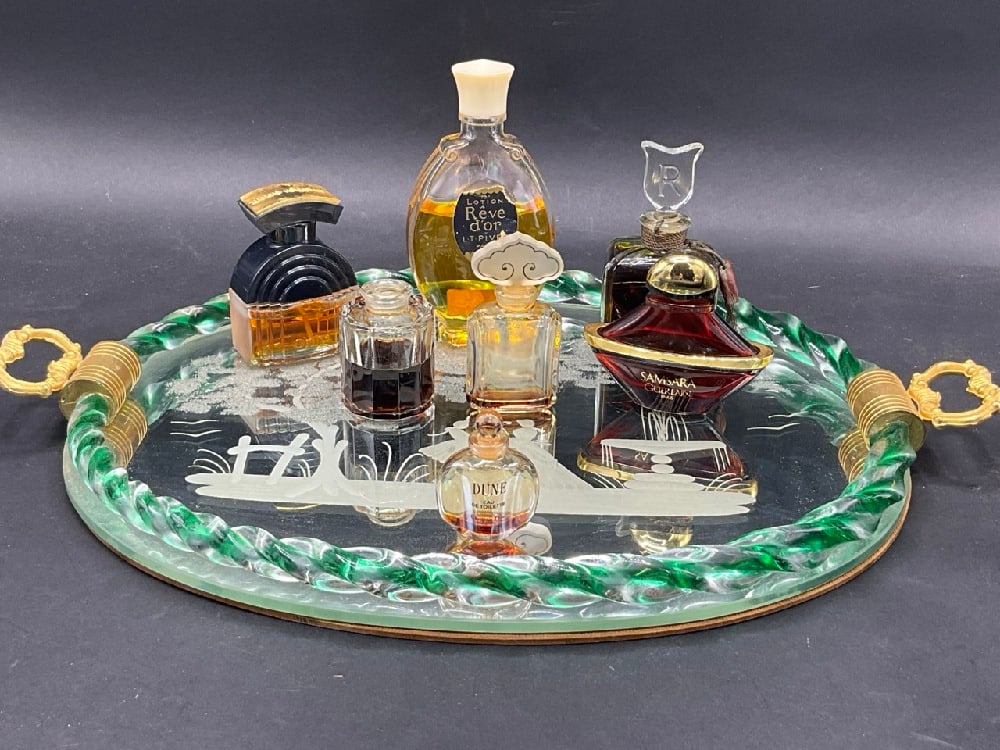 Vintage Designer Perfumes and Mirror Vanity Tray (1 of 5)