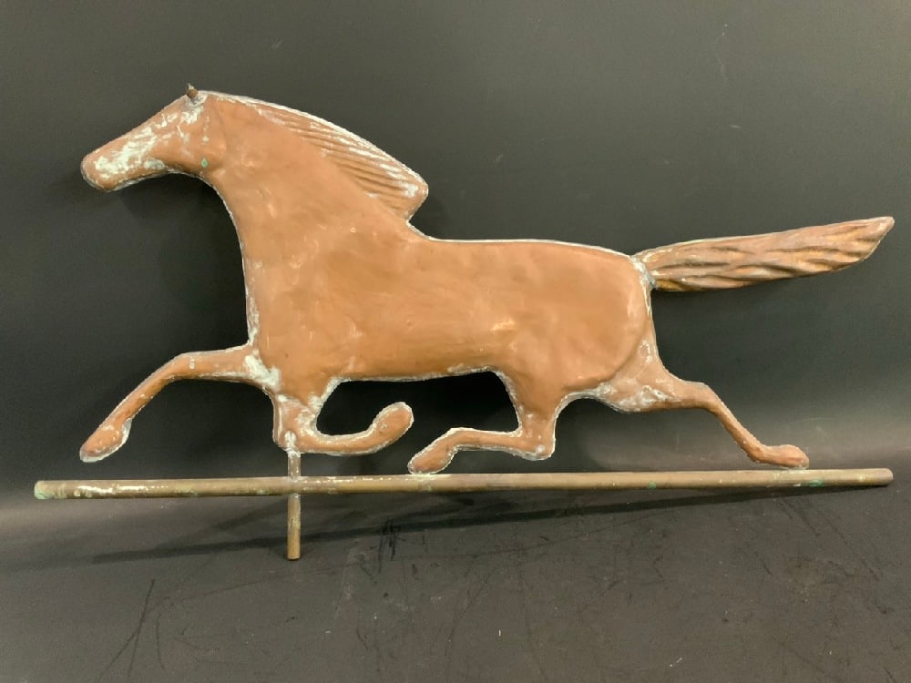 Vintage Copper Horse Weathervane: Vintage Copper Horse Weathervane.Dimensions: 16 1/2” x 31”