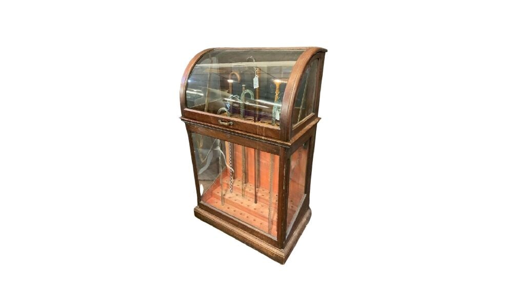 Antique Oak Habidashery Store Showcase for Canes and Walking Sticks (1 of 5)