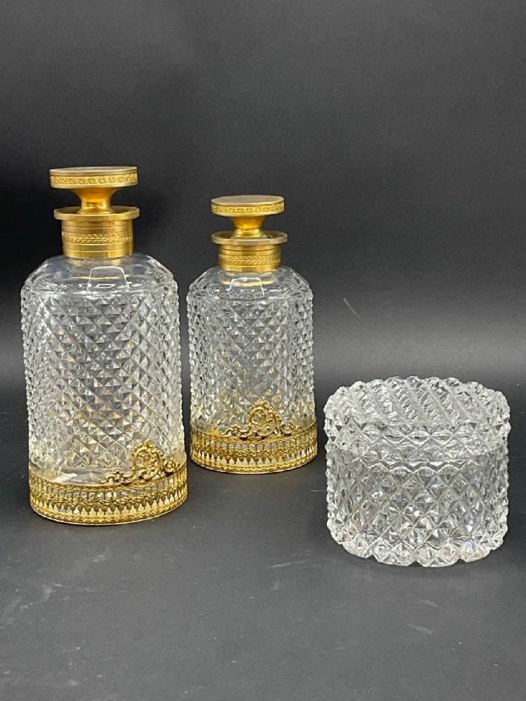 Two (2) French Baccarat Crystal Dore Bronze Perfumes and Jar (1 of 4)