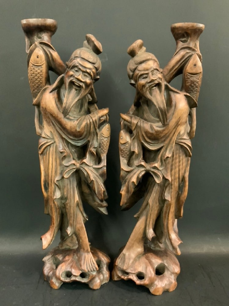 Asian Fishermen Wooden Lamp Bases (1 of 6)